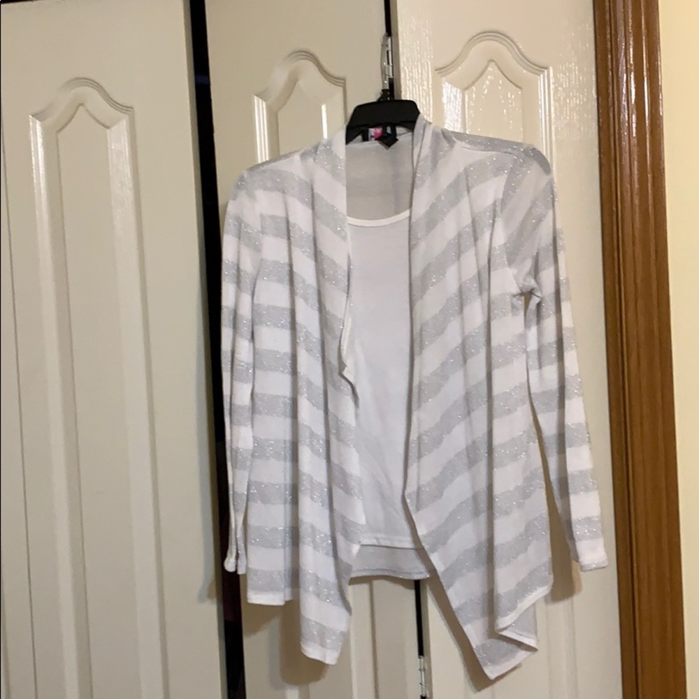 BY & BY GIRL White and Silver Cardigan Shirt